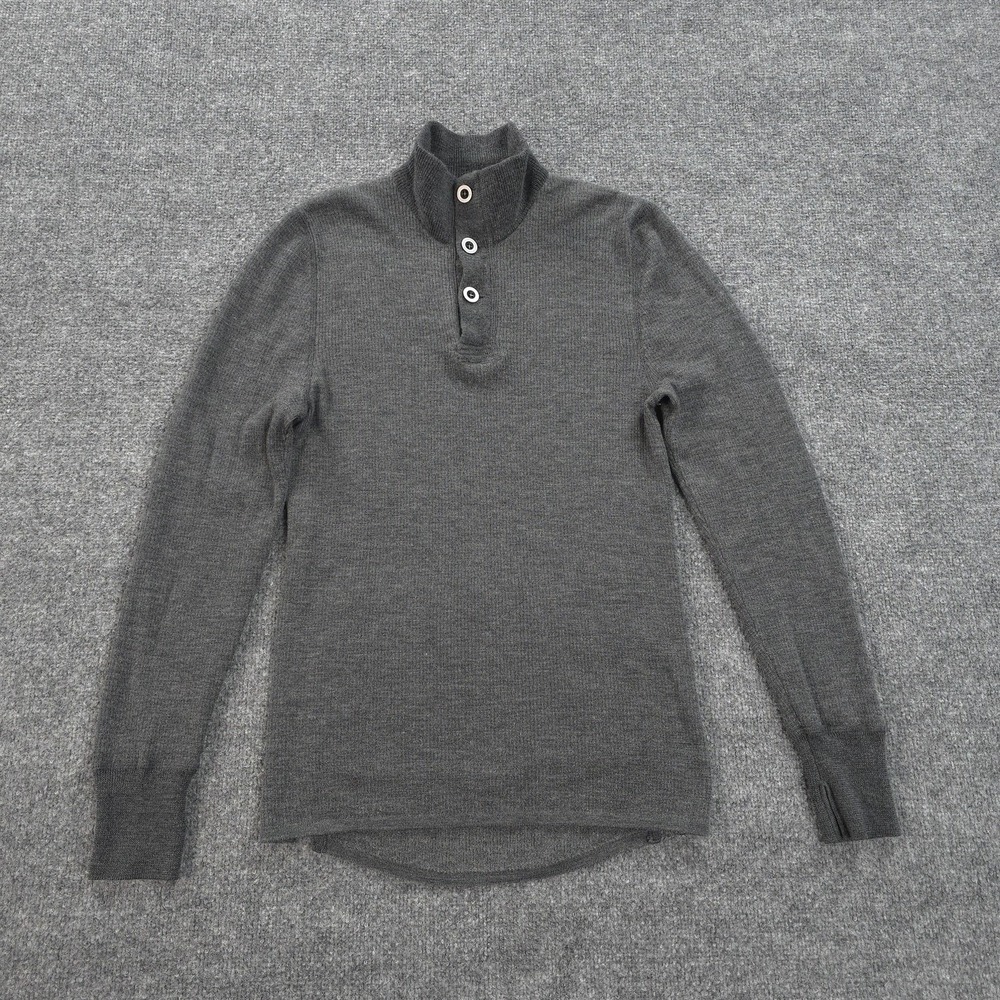 Relwen Sweater Mens Medium Gray 100% Merino‎ Wool Mock Neck Henley Pullover